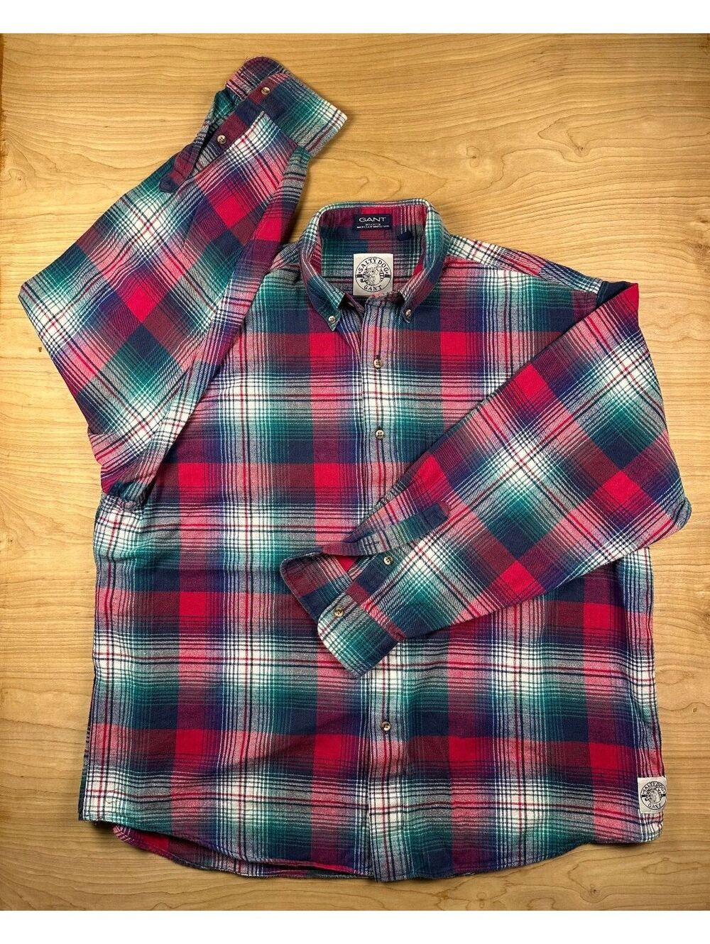 Vintage 80s Gant Salty Dog Flannel Button up shirt large 100% cotton gorp prep